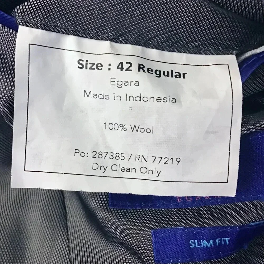 Men's Egara Suit Blazer 42 R Slim Fit 100% Wool Heather Gray Lined Vented